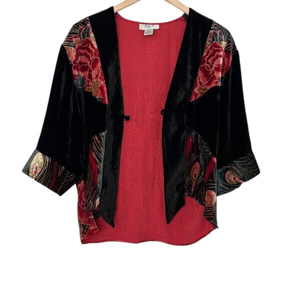 Ania A. Silk Blend Velvet Beaded Sequins Floral Peacock Artsy Kimono Cardigan S - Picture 8 of 16